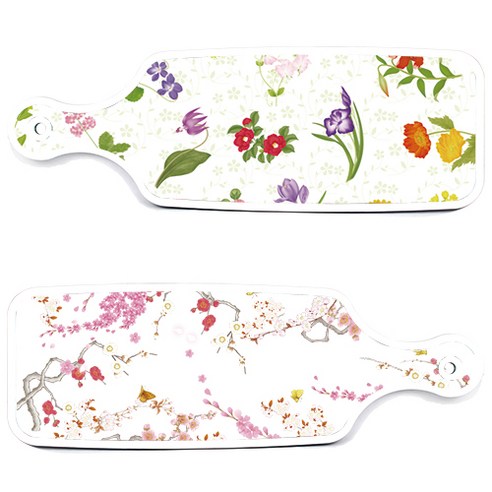 로엠디자인 서빙 도마 보드 2p 로맨틱연지색floral 세트, 로맨틱연지색floral, 플라워동백, 1세트
