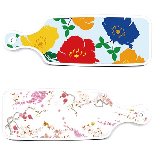 로엠디자인 서빙 도마 보드 2p 로맨틱연지색floral 세트, 로맨틱연지색floral, 국화블루옥색, 1세트