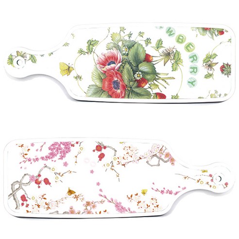로엠디자인 서빙 도마 보드 2p 로맨틱연지색floral 세트, 로맨틱연지색floral, 산딸기아트웍, 1세트