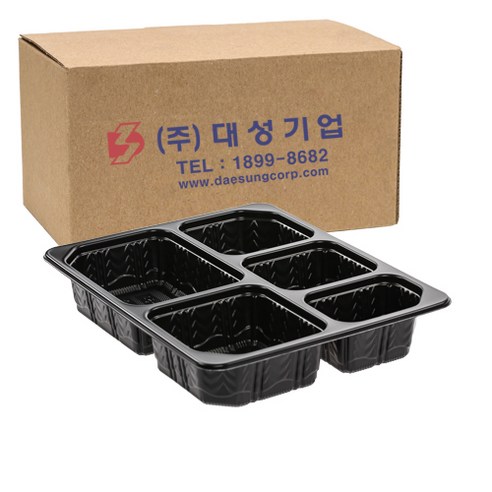 쿡앤락 일회용 실링용기 5칸 검정 1L 몸통, 400개입, 1개