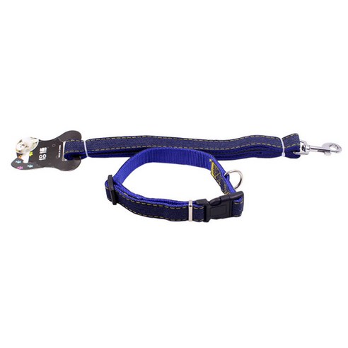 이코디 붐 데님 고양이 강아지 리드줄 목걸이 M, 블루, 1세트