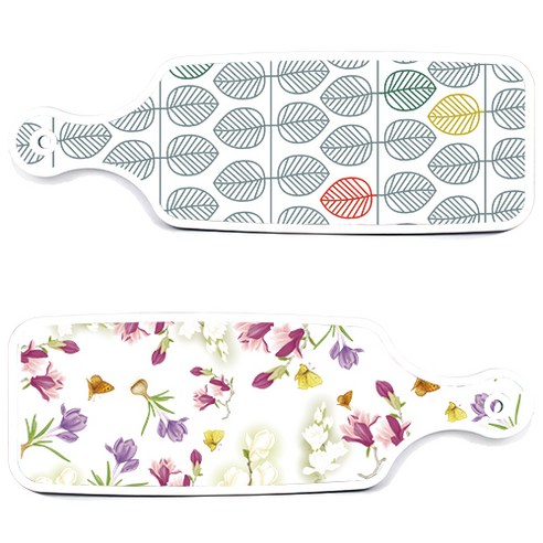 로엠디자인 서빙 도마 보드 2p 로맨틱청자색floral 세트, 로맨틱청자색floral, 나뭇잎패턴, 1세트
