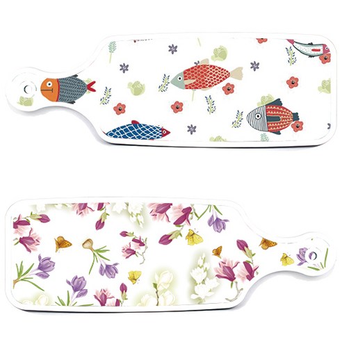 로엠디자인 서빙 도마 보드 2p 로맨틱청자색floral 세트, 로맨틱청자색floral, 물고기패턴, 1세트