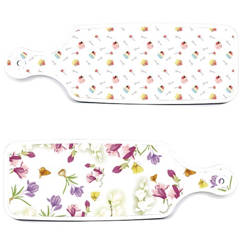 로엠디자인 서빙 도마 보드 2p 로맨틱청자색floral 세트, 로맨틱청자색floral, 케익, 1세트