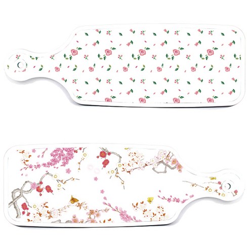 로엠디자인 서빙 도마 보드 2p 로맨틱연지색floral 세트, 로맨틱연지색floral, 적자색장미화이트, 1세트