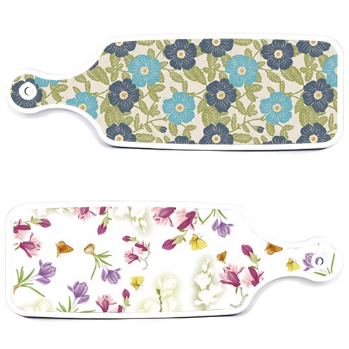 로엠디자인 서빙 도마 보드 2p 로맨틱청자색floral 세트, 로맨틱청자색floral, 플라워자황색, 1세트