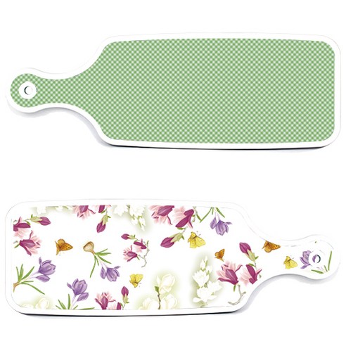 로엠디자인 서빙 도마 보드 2p 로맨틱청자색floral 세트, 로맨틱청자색floral, 초록색체크, 1세트