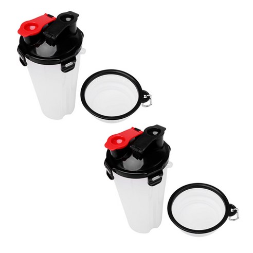 아리코 DrMini 고양이 & 강아지 듀얼 워터 푸드병 700ml + 접이식 그릇, 화이트, 2세트