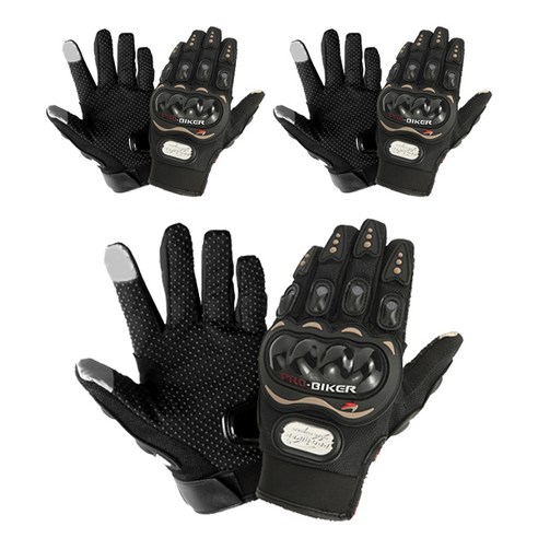 블럭마트 PRO BIKER 오토바이 터치 장갑 3p, 블랙