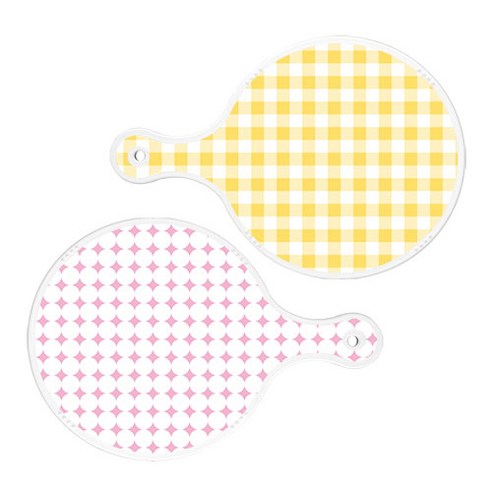 로엠디자인 서빙 도마 보드 2p 체크파스텔옐로우원형 세트, 체크파스텔옐로우원형, 원형패턴파스텔핑크원형, 1세트