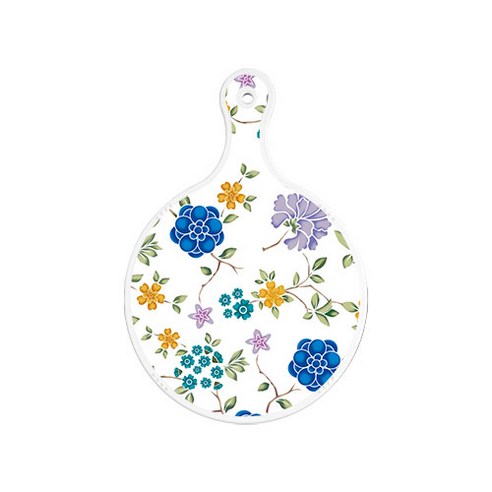 로엠디자인 서빙 도마 보드 원형, 로맨틱블루floral화이트, 1개