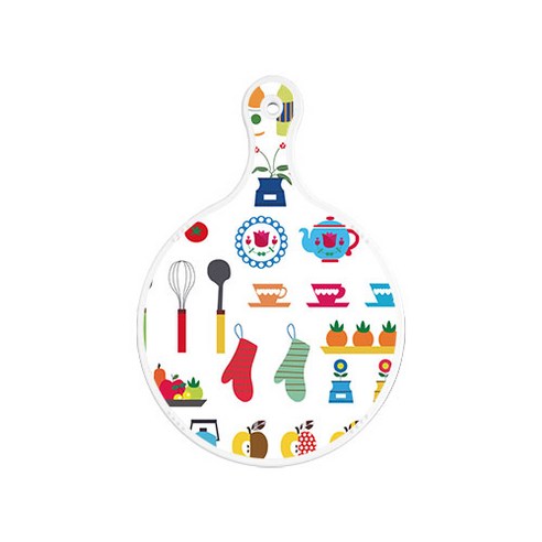 로엠디자인 서빙 도마 보드 원형, 클립아트과일, 1개