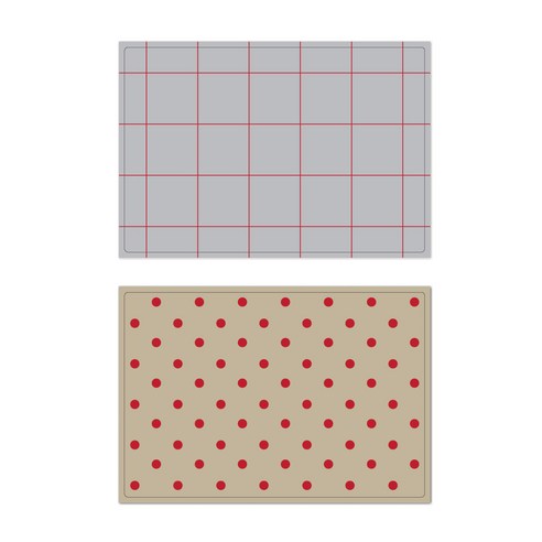 서머스트 프루티 실리콘 테이블매트 레드체크 + 레드도트, 그레이, 베이지, 425 x 295 mm