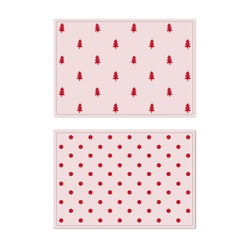 서머스트 프루티 실리콘 테이블매트 레드포레스트 + 레드도트, 인디핑크, 425 x 295 mm