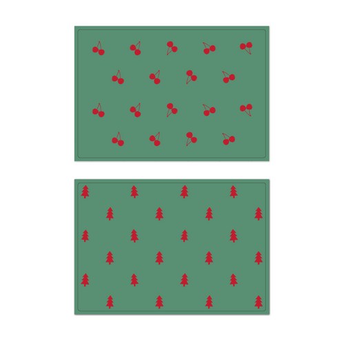 서머스트 프루티 실리콘 테이블매트 레드체리 + 레드포레스트, 카키그린, 425 x 295 mm