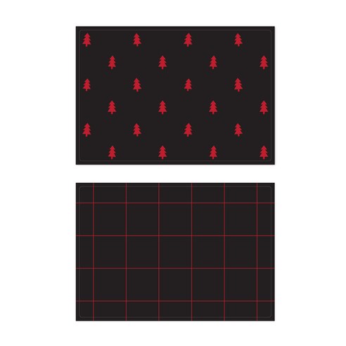 서머스트 프루티 실리콘 테이블매트 레드포레스트 + 레드체크, 블랙, 425 x 295 mm