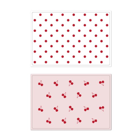 서머스트 프루티 실리콘 테이블매트 레드도트 + 레드체리, 화이트, 인디핑크, 425 x 295 mm