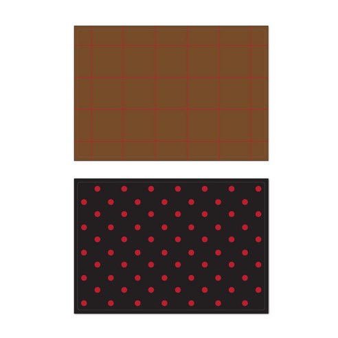 서머스트 프루티 실리콘 테이블매트 레드체크 + 레드도트, 브라운, 블랙, 425 x 295 mm