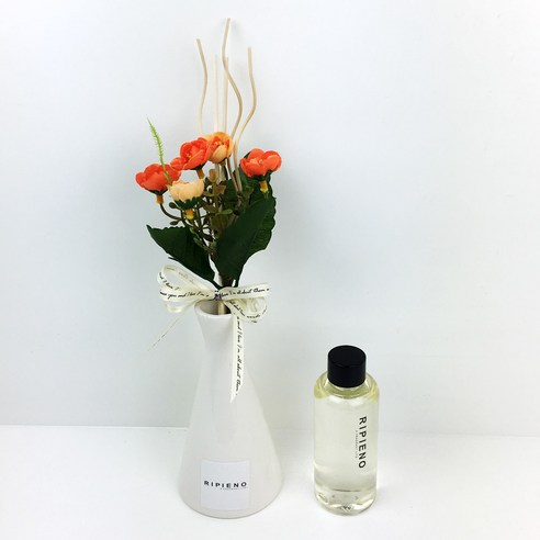 리피에노 디퓨저 화이트화병 + 실크플라워 조화 no. 4 + 리드스틱 5개 + 리필액 100ml, 피치블라썸