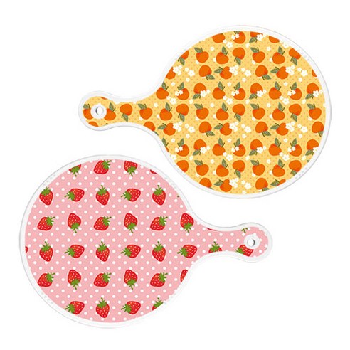 로엠디자인 원형 서빙 도마 보드 2p 오렌지복숭아 세트, 오렌지복숭아, 핑크딸기, 1세트
