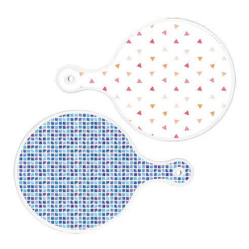 로엠디자인 원형 서빙 도마 보드 2p 행황색삼각패턴 세트, 행황색삼각패턴, 블루타일, 1세트