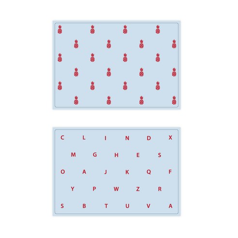 서머스트 실리콘 테이블매트 RED PINEAPPLE + RED ABC, 스카이블루, 425 x 295 mm