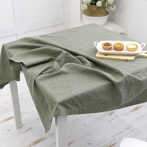 벨라이프 워싱린넨 테이블보, 카키그린, 4인(가로 130cm x 세로 160cm)