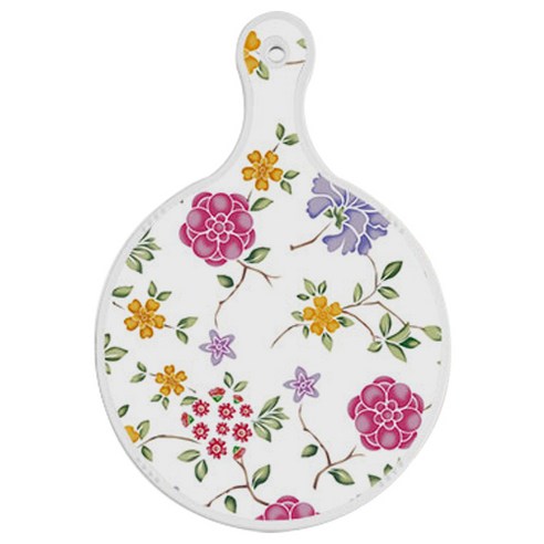 로엠디자인 양면 원형 서빙 도마 보드, 로맨틱레드floral화이트 + 담황색꽃다발, 1개