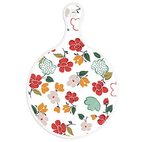 로엠디자인 양면 원형 서빙도마 보드, floral 목련 패턴 + 핑크체리, 1개