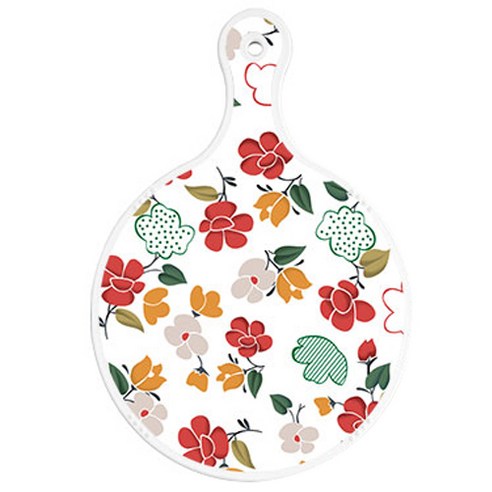 로엠디자인 양면 원형 서빙도마 보드, floral 목련 패턴 + 소나무두목색, 1개