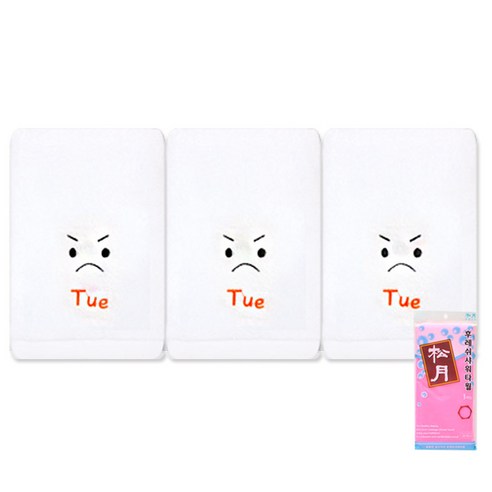 송월타월 요일기분 세면타올 3p + 후레쉬 샤워타올, 화, 분홍, 1세트