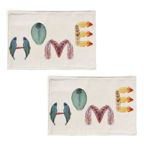 스토어33 깃털 디자인 키친 린넨 테이블매트 2p, D, 44 x 28 cm