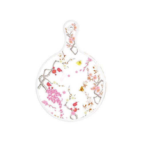 로엠디자인 양면 원형 서빙 도마 보드 로맨틱연지색floral, 토색플라워, 1개