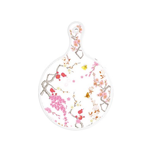 로엠디자인 양면 원형 서빙 도마 보드 로맨틱연지색floral, 세모점, 1개