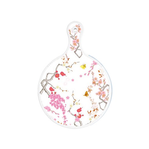 로엠디자인 양면 원형 서빙 도마 보드 로맨틱연지색floral, 다크블루, 1개
