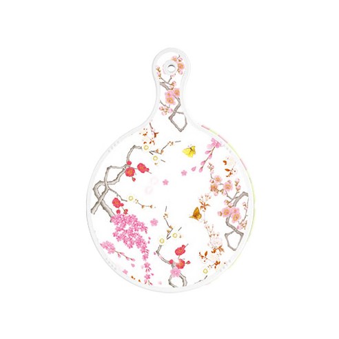 로엠디자인 양면 원형 서빙 도마 보드 로맨틱연지색floral, 애플연두, 1개