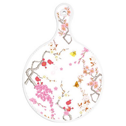 로엠디자인 양면 원형 서빙도마 보드 로맨틱연지색 floral, 사과씨, 1개