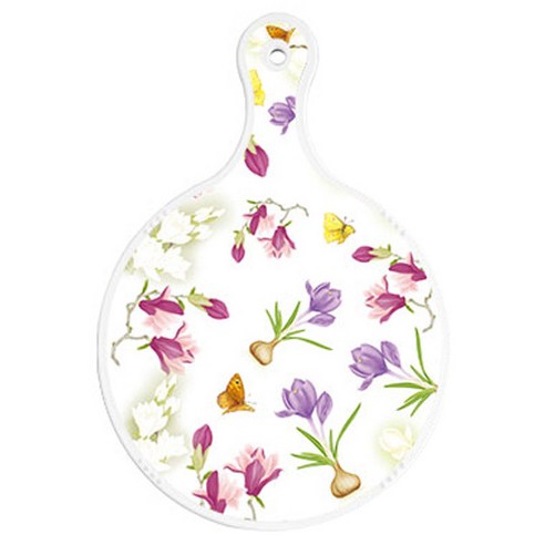 로엠디자인 양면 원형 서빙도마 보드 로맨틱청자색 floral, 플라워자황색, 1개