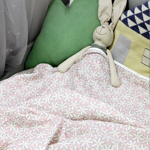 오즈맘 면 100% 리플 보들보들 유아 여름 블랭킷 중 90 x 110 cm, 데이지 핑크