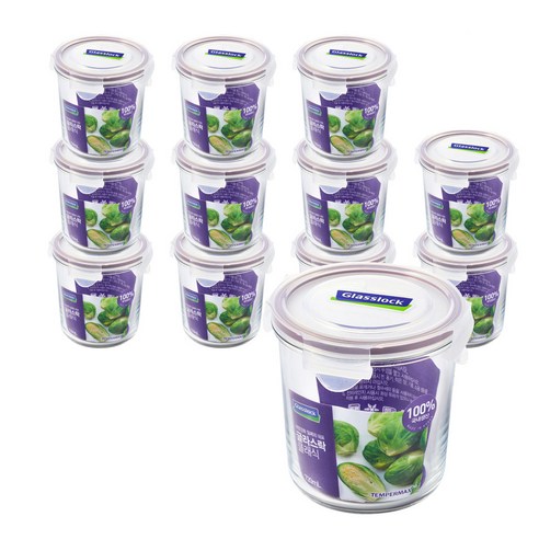 글라스락 퍼플에디션 원형 도어포켓 밀폐용기 720ml, 12개, 밀폐용기 12p