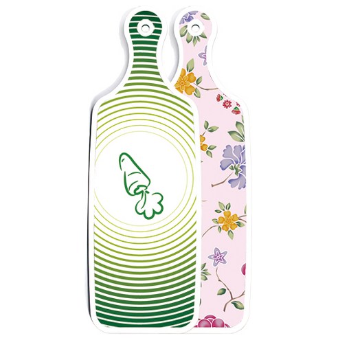 로엠디자인 양면 서빙도마 보드 로맨틱레드floral연분홍색, 채소라인그린, 1개