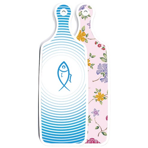 로엠디자인 양면 서빙도마 보드 로맨틱레드floral연분홍색, 피쉬라인블루, 1개