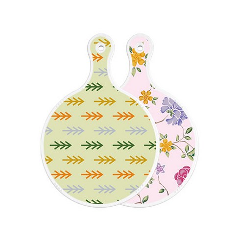 로엠디자인 양면 원형 서빙도마 보드 소나무치자색, 로맨틱레드floral연분홍색, 1개
