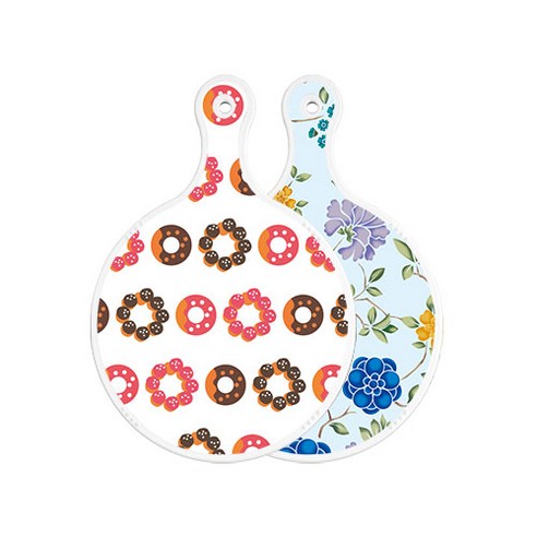 로엠디자인 양면 원형 서빙도마 보드 초코도넛, 로맨틱블루floral비색, 1개