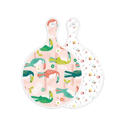 로엠디자인 양면 원형 서빙 도마 보드 구관조핑크, 케익, 1개