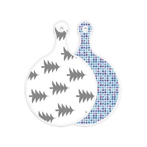 로엠디자인 양면 원형 서빙도마 보드 숲패턴3, 블루타일, 1개