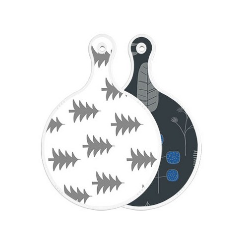 로엠디자인 양면 원형 서빙도마 보드 숲패턴3, 감색나무라인, 1개