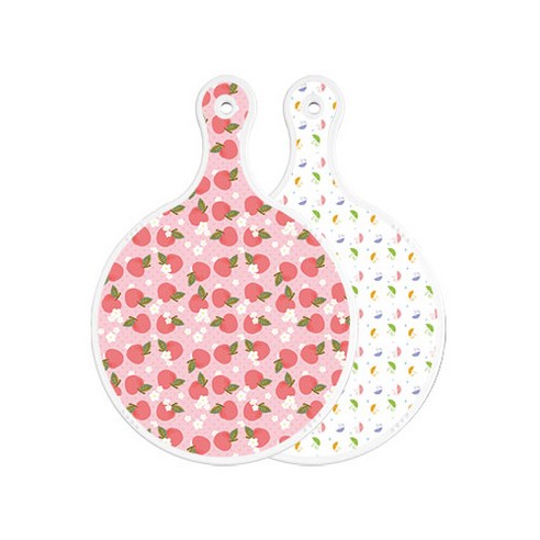 로엠디자인 양면 원형 서빙도마 핑크복숭아, 우산, 1개