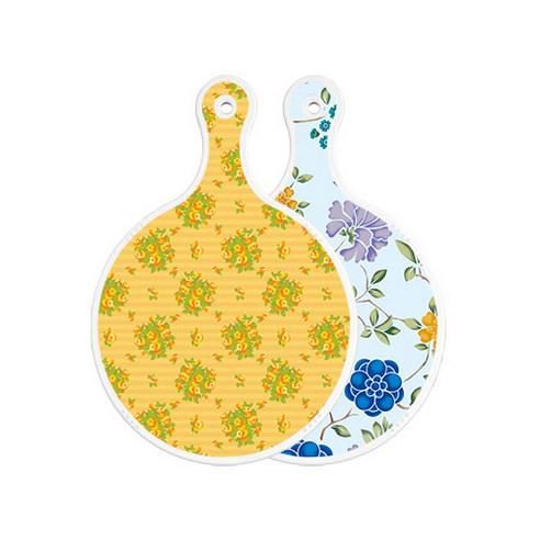 로엠디자인 양면 원형 서빙 도마 보드 오렌지넝쿨로즈, 로맨틱블루floral비색, 1개