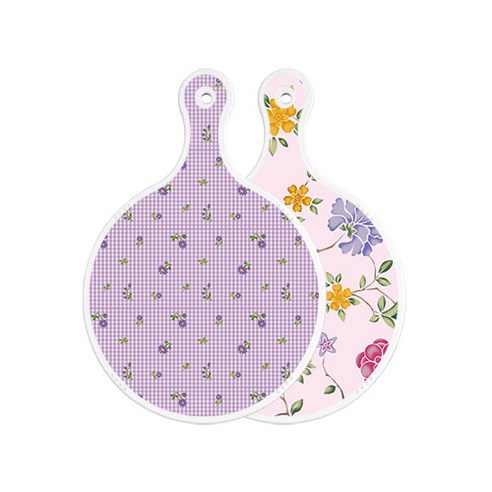 로엠디자인 양면 원형 서빙도마 보라플라워체크, 로맨틱레드floral연분홍색, 1개